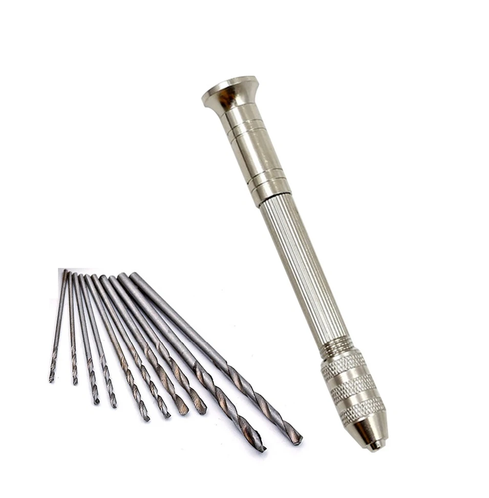 

High Quality Mini Micro Aluminum Hand Drill With Keyless Chuck +10pc Twist Drill Bit Woodworking Drilling Rotary Tools