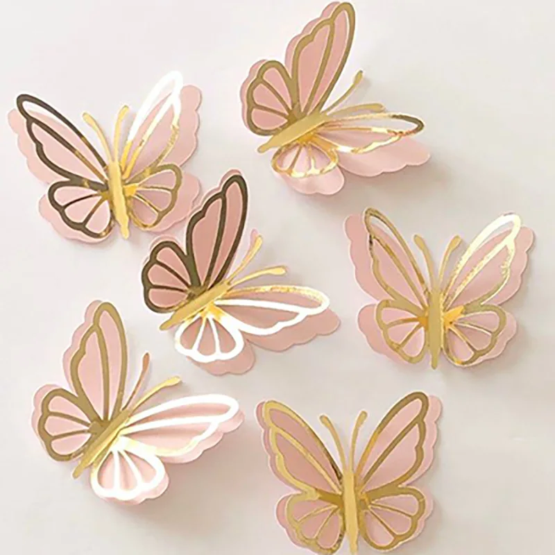 

3Pcs 4D Hollow Butterfly cake topper DIY Home Decoration Wall Stickers wedding Party Wedding Decors Butterfly Kids Room Decors