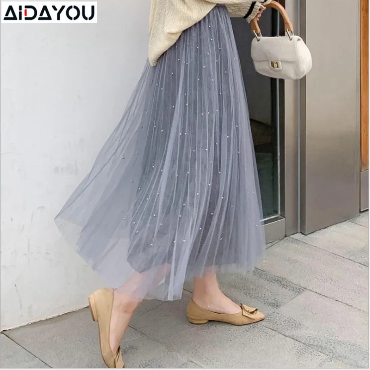 Женская фатиновая юбка с высокой талией летняя плиссированная черного и