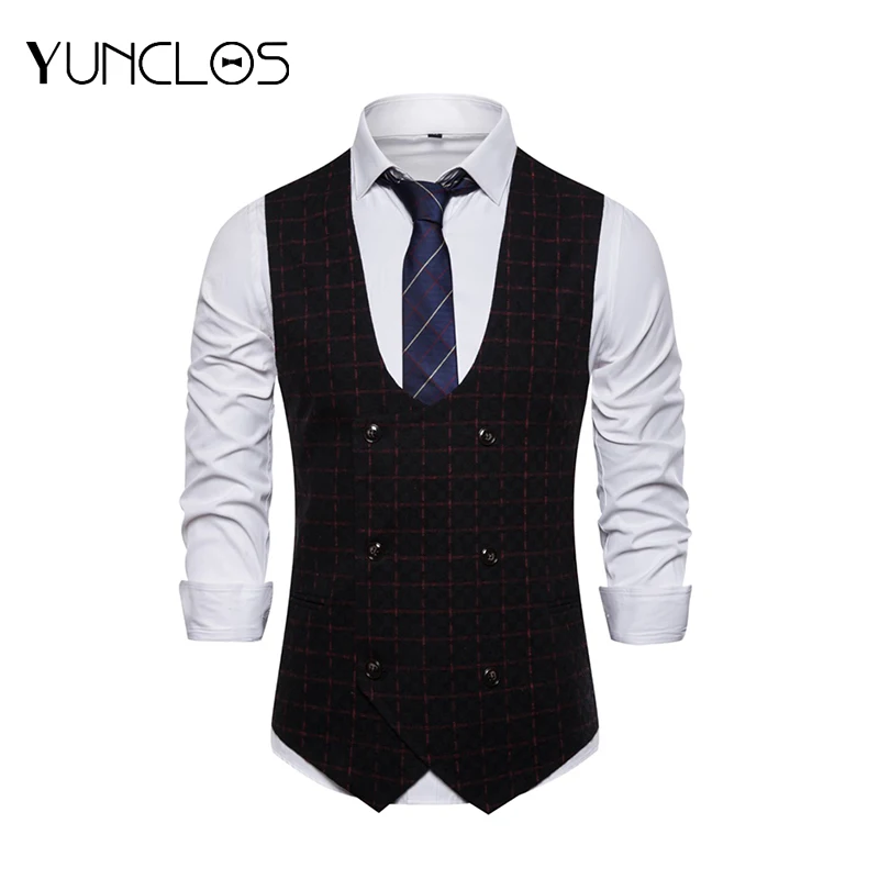 Мужской жилет в клетку темно-синий желтый | Мужская одежда