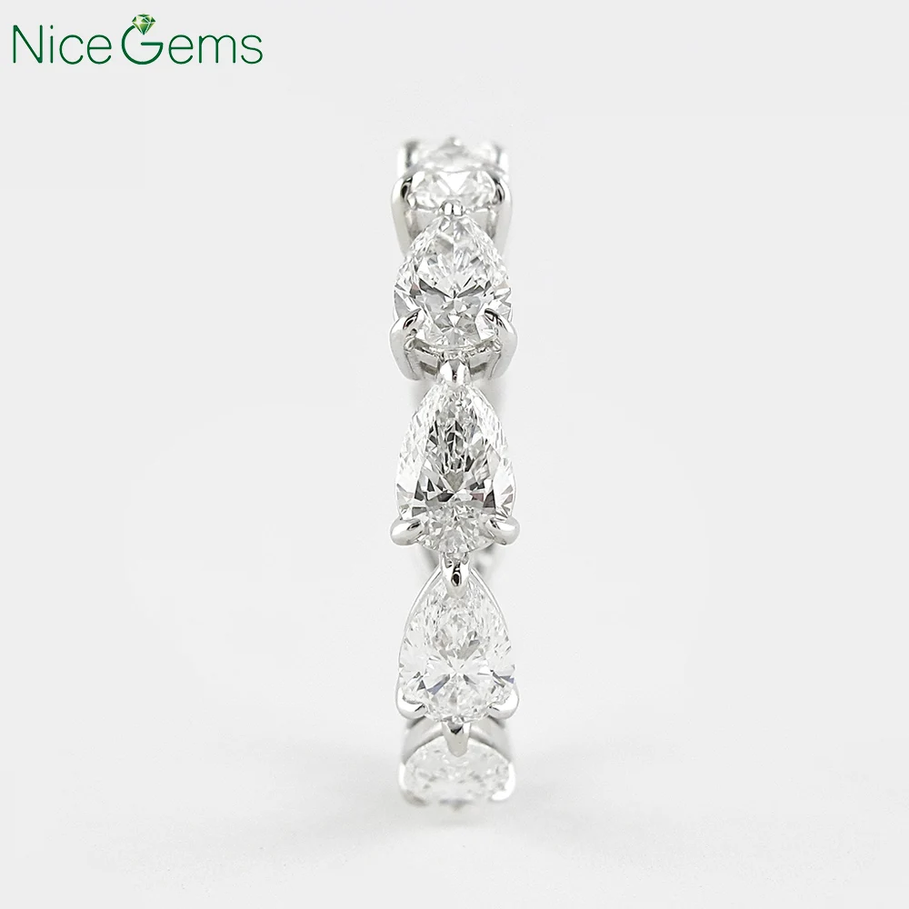NiceGems сплошной 14K белый золотой 4CTW грушевидная огранка Муассанит лента