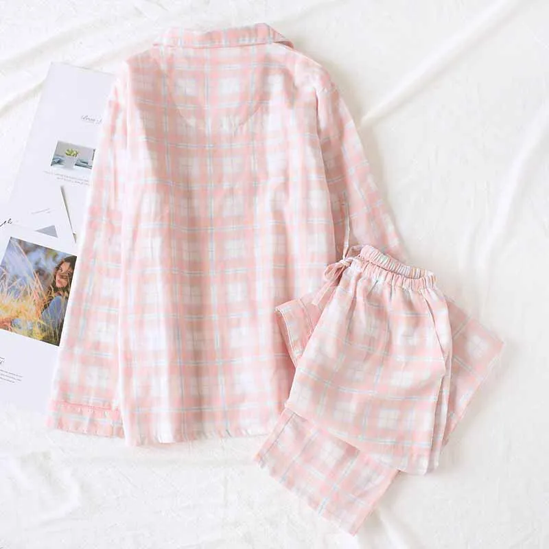 Пижамный комплект для влюбленных Осенняя мужская и женская одежда сна в клетку