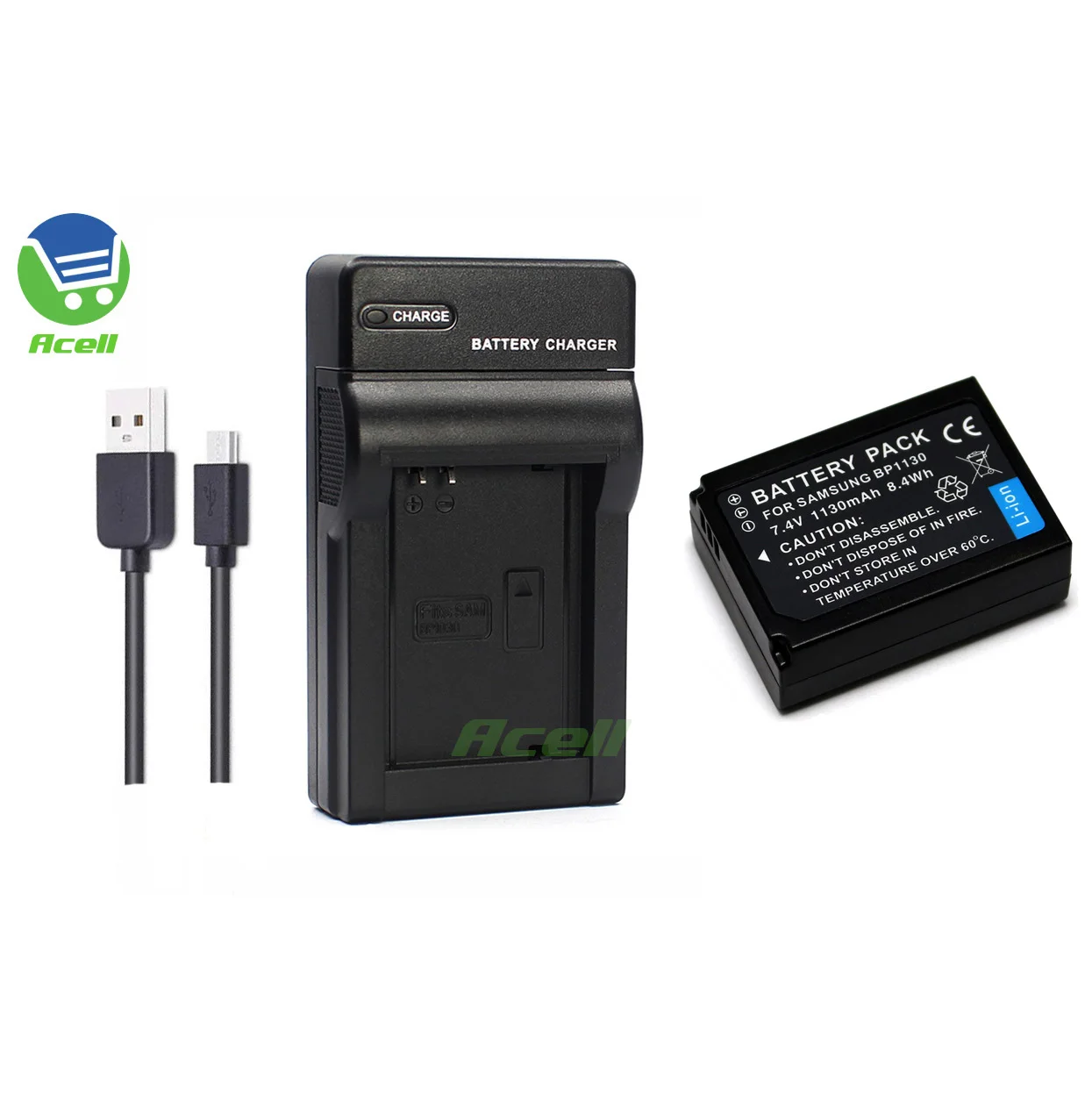 Аккумулятор BP1130 + зарядное устройство USB для SAMSUNG NX500 NX1000 NX1100 NX2000 NX200 NX210 NX300 NX300M