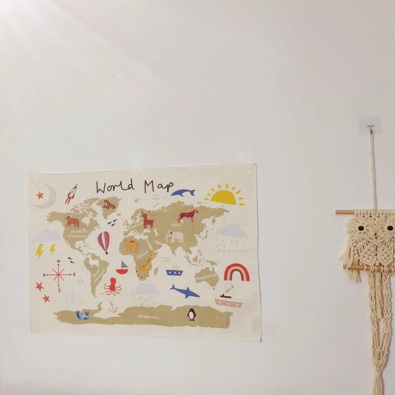 

Best Animals Illustration World Map Wall Hanging Art Picture Nursery Room Print Painting Poster Cartoon Baby Kids Room Decor