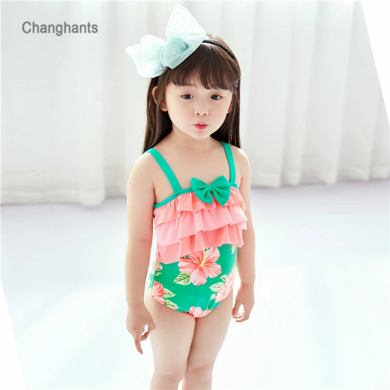 От 2 до 8 лет платье для девочек зеленого цвета Детская одежда плавания Цельный