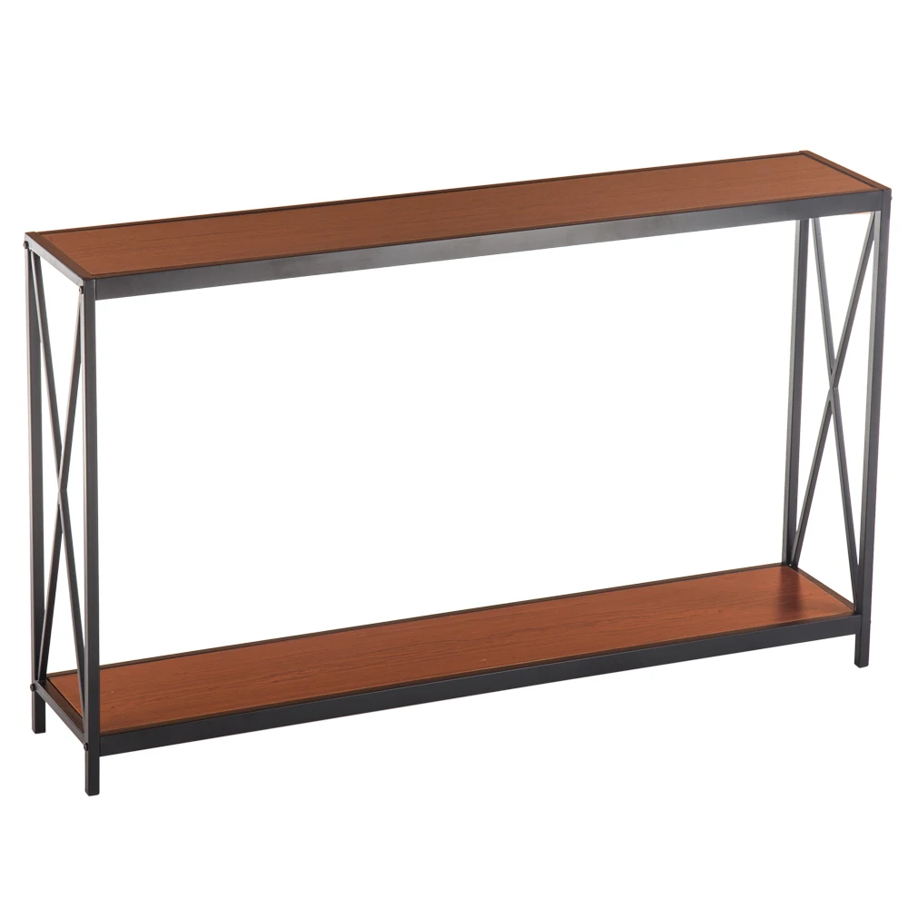 

Console Table Triamine Board Cross Iron Frame Porch Sofa Side Table Reddish Brown Wood Grain[US-Stock]