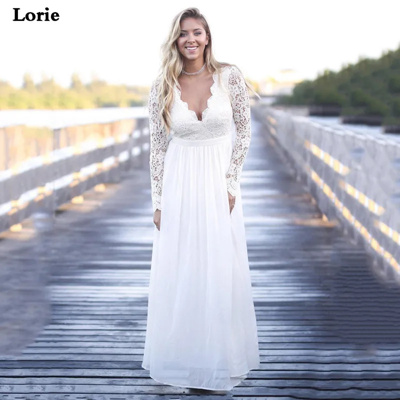 Lorie шифоновое свадебное платье с длинным рукавом сексуальное ТРАПЕЦИЕВИДНОЕ