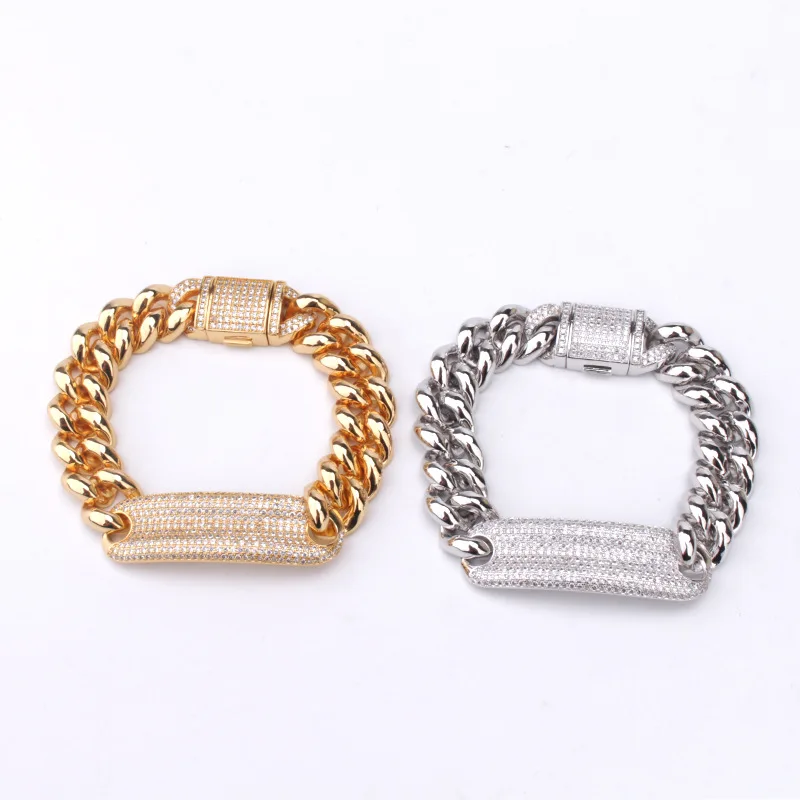 

Цепочка мужская круглая, 14 мм, с фианитами, для хип-хопа