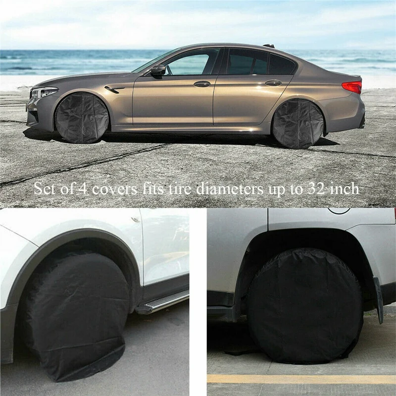 

Waterproof Tire Covers Set of Four Wheel & Tyre RV Trailer Camper Sun Protector 32 Inch