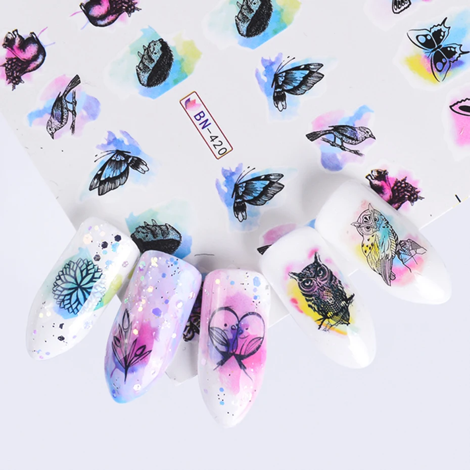 12 видов конструкций наклейки для переноса воды животные цветок акварель ногтей