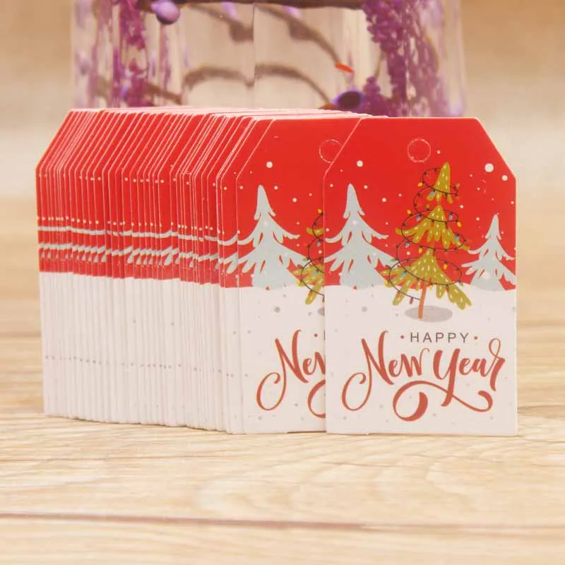 200tag with 200 string beautiful style merry christmas 5x3cm white /brown color one side print happy new year hang gift label | Дом и сад