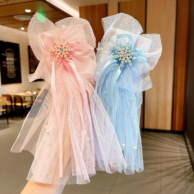 

Детская длинная кружевная заколка для волос шпилька-Снежинка аксессуары заколка для волос принцессы милый головной убор с бантом для женщи...