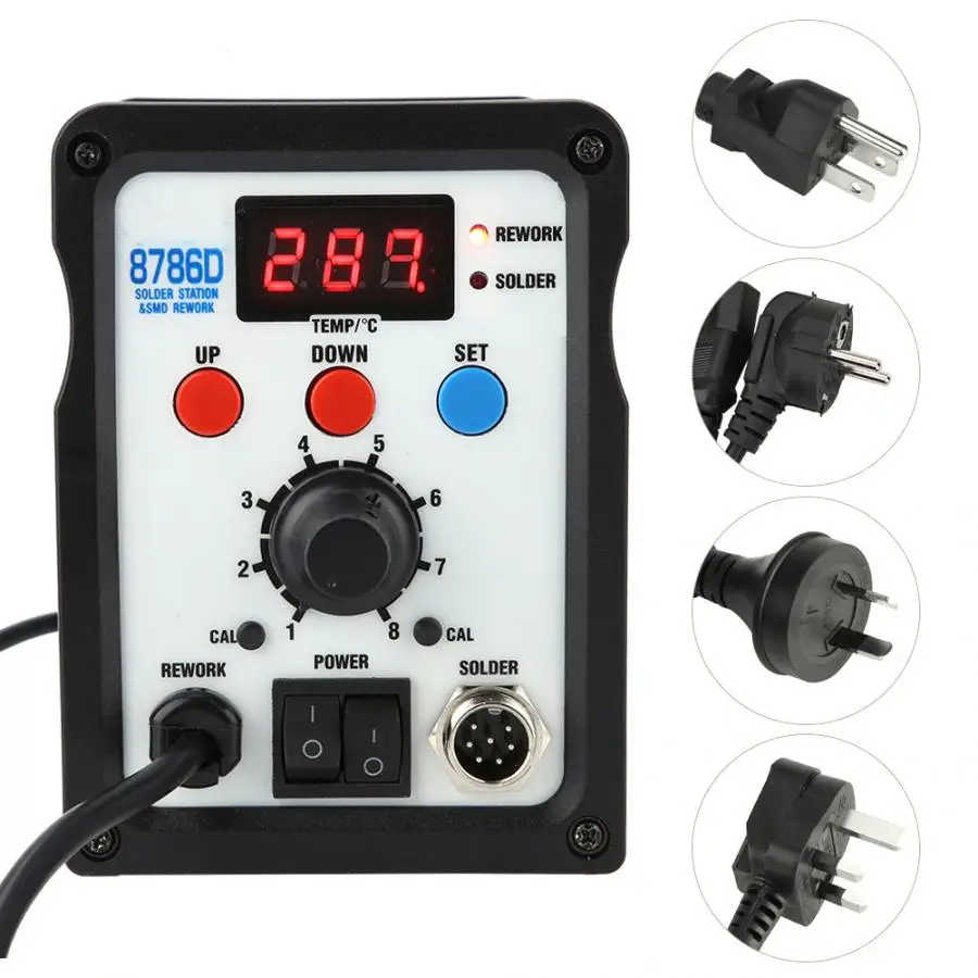8786D 2 в 1 SMD паяльная станция с горячим воздушным пистолетом и паяльником для