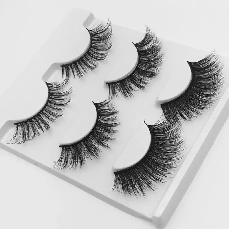 

3Pairs Of Makeup Fake Eyelashes Black Long Thick Cross Bushy Extension Eye Lashes Fiber Eyelash Lightweight And Portable To Use