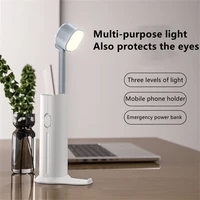 creative led flashlight table light charging 3 color light adjustable learning eye protection desk lamp with mobile phone holder