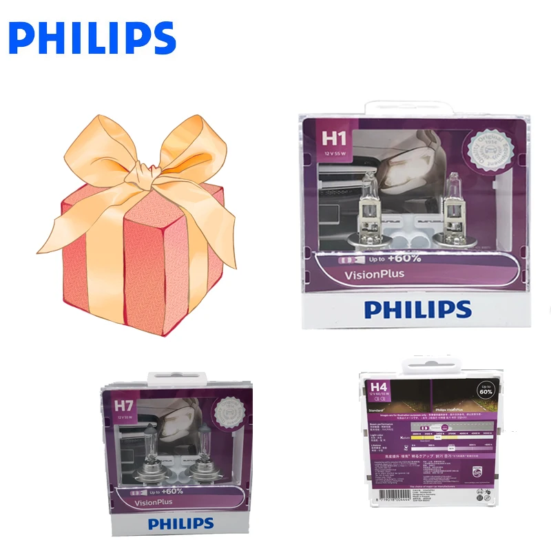 

Philips H1 H3 H4 H7 H11 HB4 9006 VisionPlus Car Motorcycle Headlight Bright Halogen Bulbs ECE Approve 60% More Vision, Pair