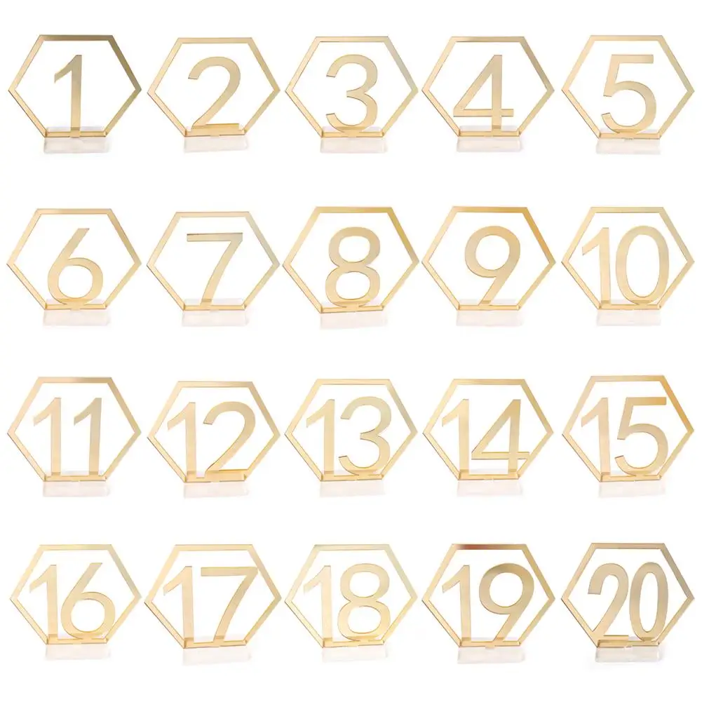 A Set Of Acrylic Antler Golden Banquet Table Number Plate Wedding Supplies 1-20 Hexagonal Digital Seat Card Decoration | Дом и сад