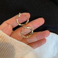 2021 vintage gold plated metal ball hoop earrings korean style hollow out statement for women fashion party jewelry