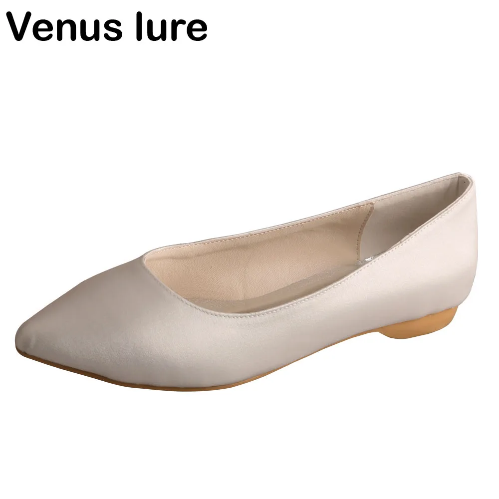 

Кремовые свадебные туфли цвета слоновой кости для невесты, на плоской подошве, с острым носком, Размер 11