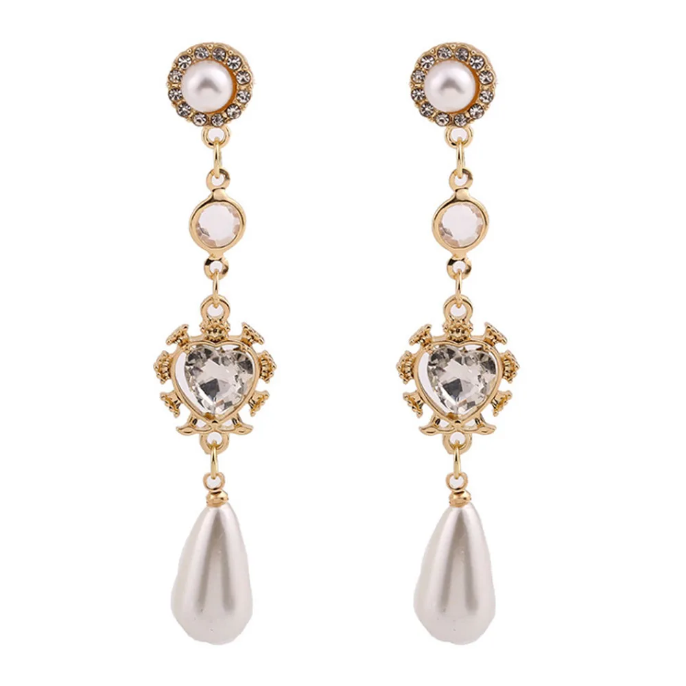 Хрустальные Классические Женские Висячие серьги с жемчугом в форме сердца