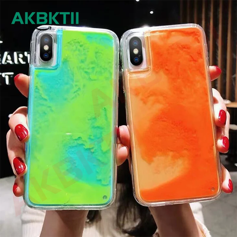Роскошный светящийся чехол AKBKTII с блестками для iPhone Xs Max XR X 6 7 8 телефона неоновым