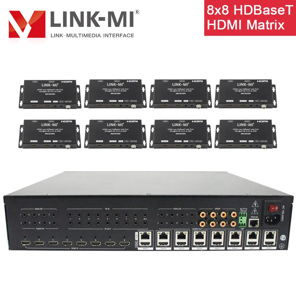 LINK-MI 8x16 8x8 70 м HDBaseT матрица с 8 hdmi-петли 4K @ 60 Гц YUV4:4:4 18G HDR10 ИК HDMI 2 0 переключатель -