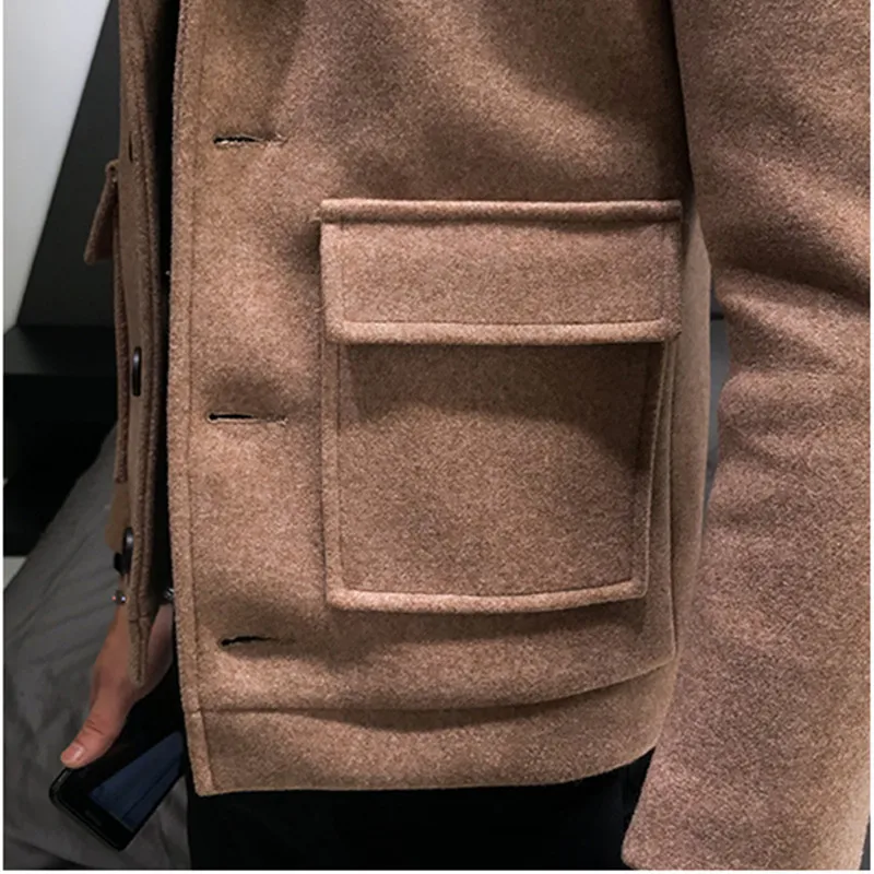 

2020 Style Fashion Men Leisure Woolen Cloth Jackets Buckle Men Coat Single-breasted Trench Coat Windbreaker Abrigo Largo Hombre