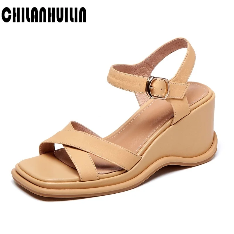 

2021 summer shoes women beach sandals platform wedge sandals women shoes solid summer dress shoes gladiator sandal beige leather