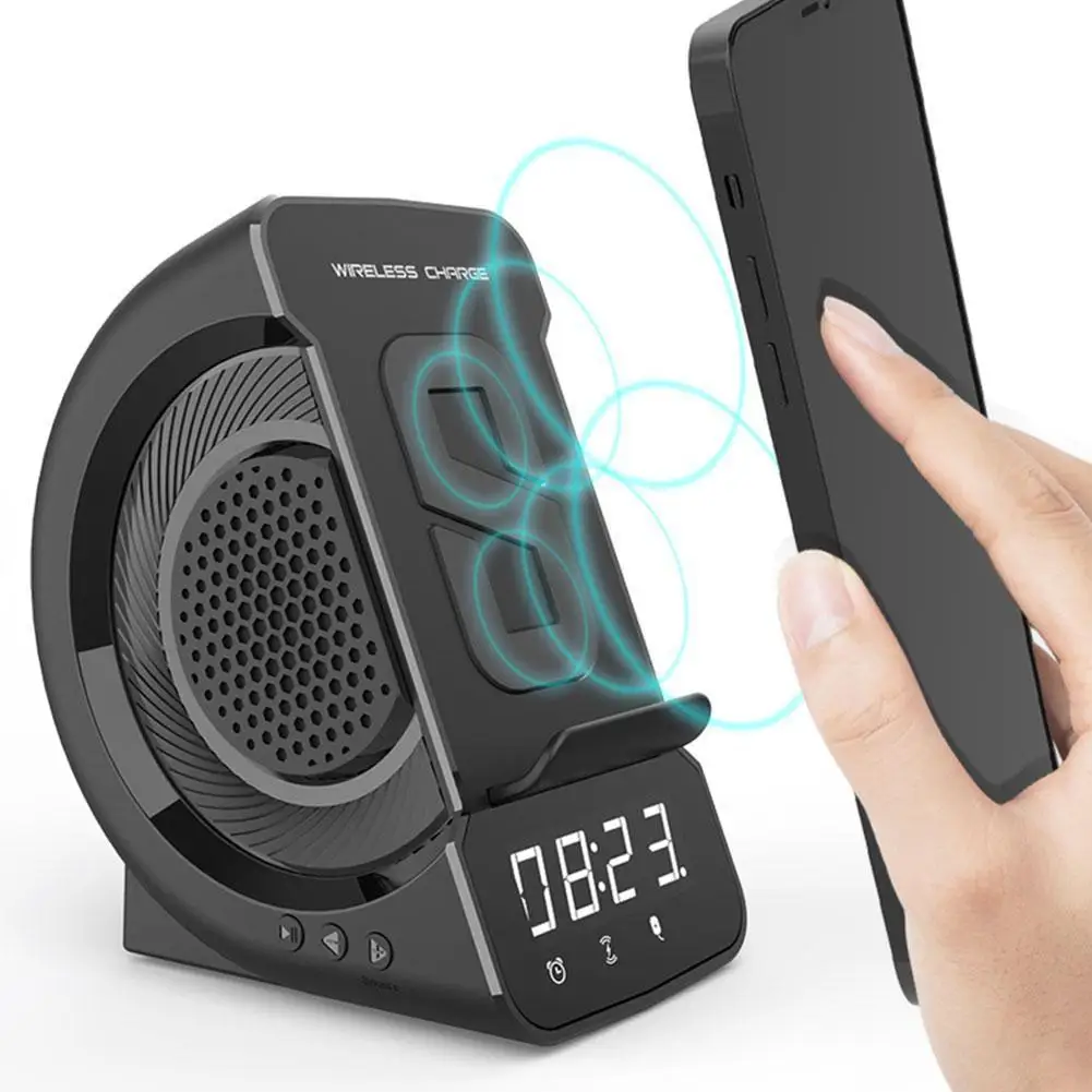 

3-in-1 Wireless Charging Phone Holder With Speaker Music Player Digital Screen Display Alarm Clock Smart Phone Charger Stand