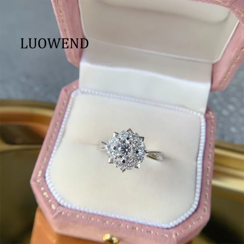 Кольцо LUOWEND из белого золота 100% пробы 18 К 0 5 карат|Кольца| |