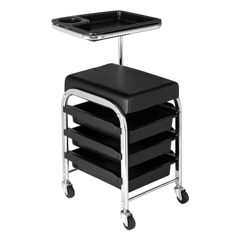 

Mobile Nail Pedicure Beauty Salon Trolley Chair Stool Versatile&Compact Design Height Quality Casters 75x39x38CM Black[US-Stock]