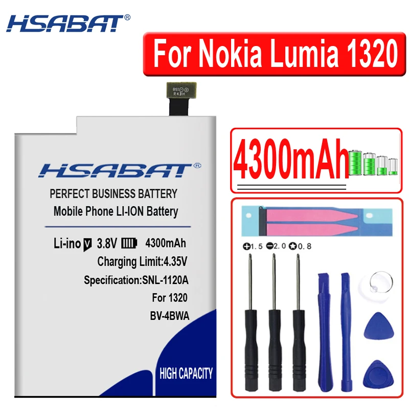 HSABAT 100% Новый 4300 мАч BV 4BWA / BV4BWA литий полимерный аккумулятор для Nokia Lumia 1320