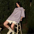 Полосатые мужские женские рубашки с коротким рукавом Новинка 2022 летняя Корейская свободная футболка в гонконгском стиле с круглым вырезом в стиле хип-хоп Топ