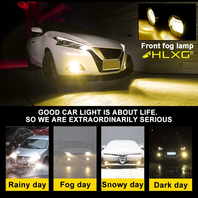 hlxg H11 Fog Light H8 LED Car Lights 9005 HB3 9006 HB4 Bulbs Yellow 3000K White 6000K Daytime Running DRL 12V Lamp |