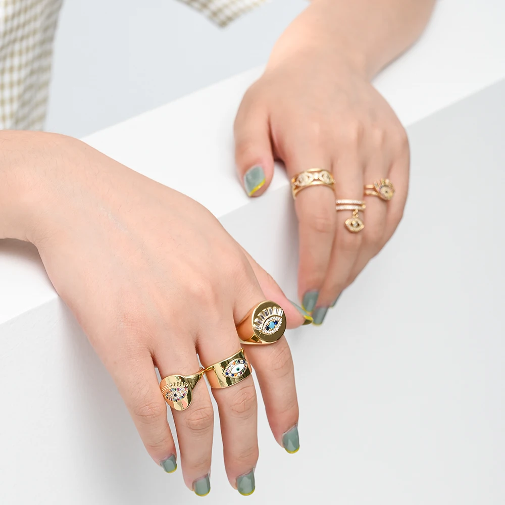 Новинка 2021 креативные металлические Золотые открытые кольца от сглаза женские