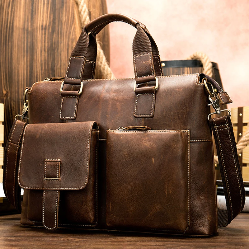 Mens Leather Briefcase Hand Bag Genuine Leather Business Bag Working Totes Of Doctor Office Man Business Shoulder Bag 40cm