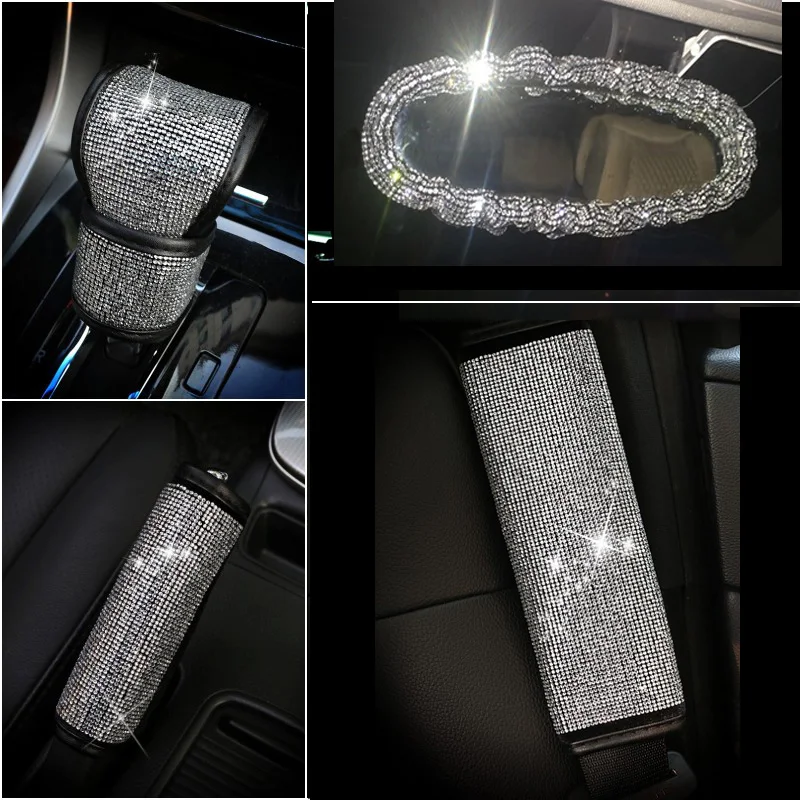 Full Diamond Crystal Car Gear Shift Collar Cover Glitter Rhinestones Auto Shifter Hand Brake Covers Car Interior Accessories