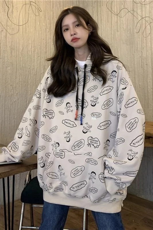 Модная Популярная свободная одежда с капюшоном в Корейском стиле | Женская