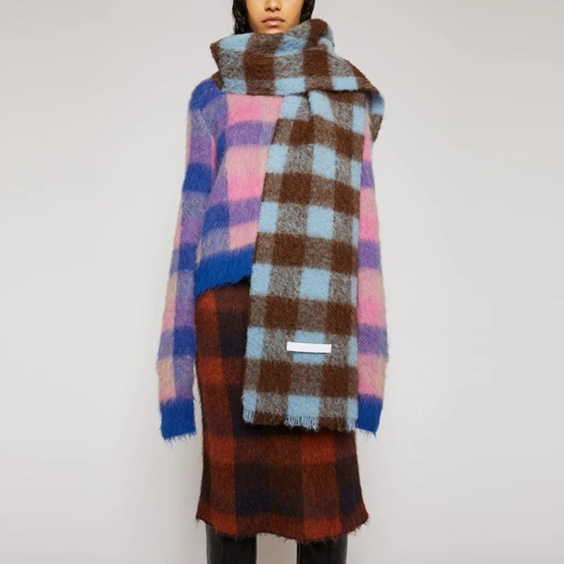 Новый бренд AC клетчатый зимний шарф женский осенний вязаный кашемировый Пашмина