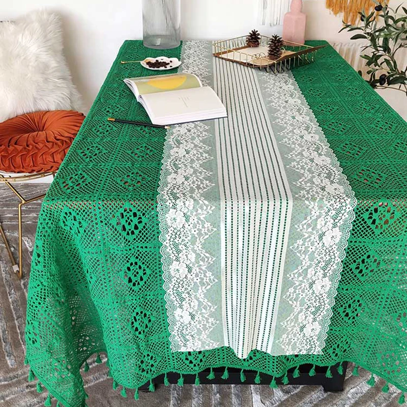 

Elegant White Lace Table Runner Wide Retro Rectangular Table Cover Cabinet TV Crotchet Lace Decorative Tablecloth Tavolo