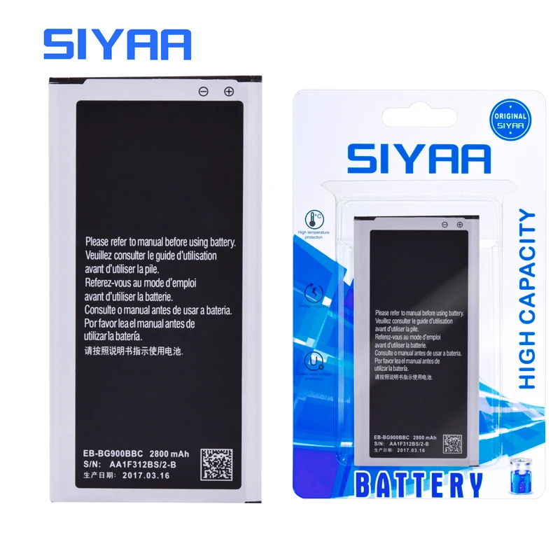 Оригинальная батарея SIYAA EB BG900BBC BG900BBE для Samsung S5 G900S G900F Высокое качество 2800mAh литий