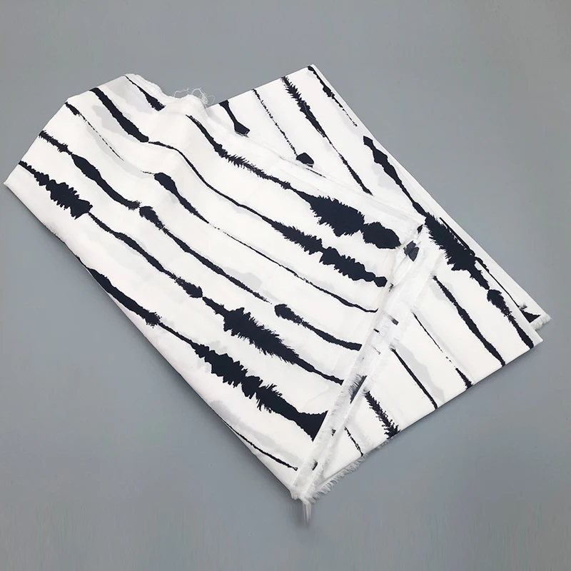 

145cm Width Fashion Black and White Ink Ripples Printed Cotton Fabric For Woman Summer Dress Blouse Pants DIY Cloth Sewing