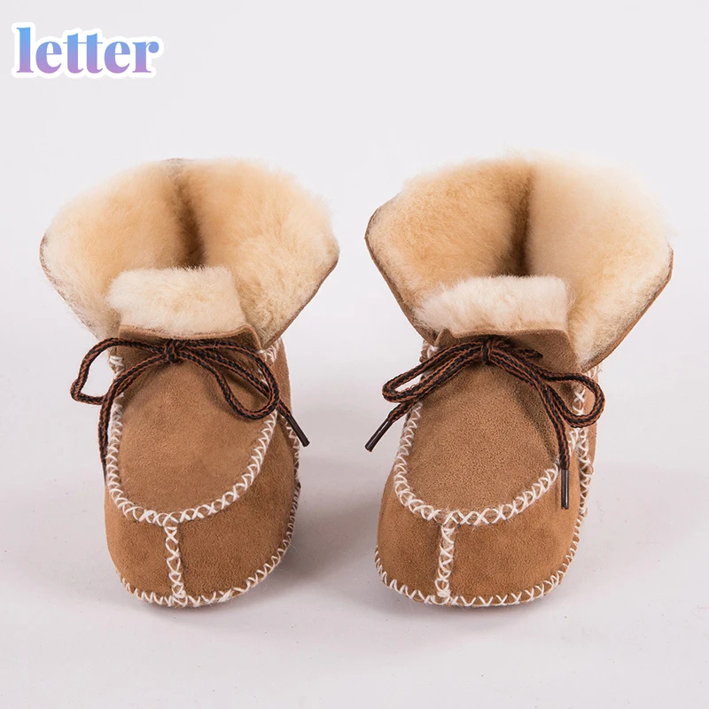 

first walker shoe winter Baby Boots Genuine Leather Wool fur toddler girls soft Moccasins shoes plush Sheepskin Baby Boy booties