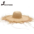 Панама женская Соломенная с широкими полями, Пляжная Панама из натуральной рафии для отдыха, шляпка от солнца, дизайнерский головной убор