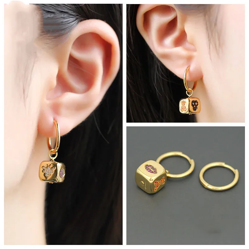 Роскошные серьги 925 пробы серебряные-кубики Асимметричные белые циркониевые