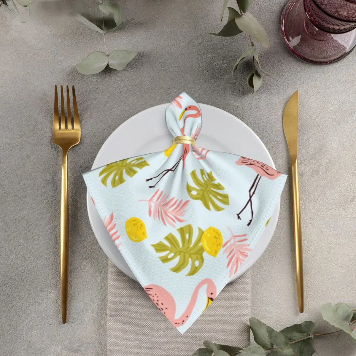 

Table Napkins Cloth Square Polyester Napkin Flamingo Tropical Leaves Pocket Handkerchief for Wedding Birthday Home Party Hotel