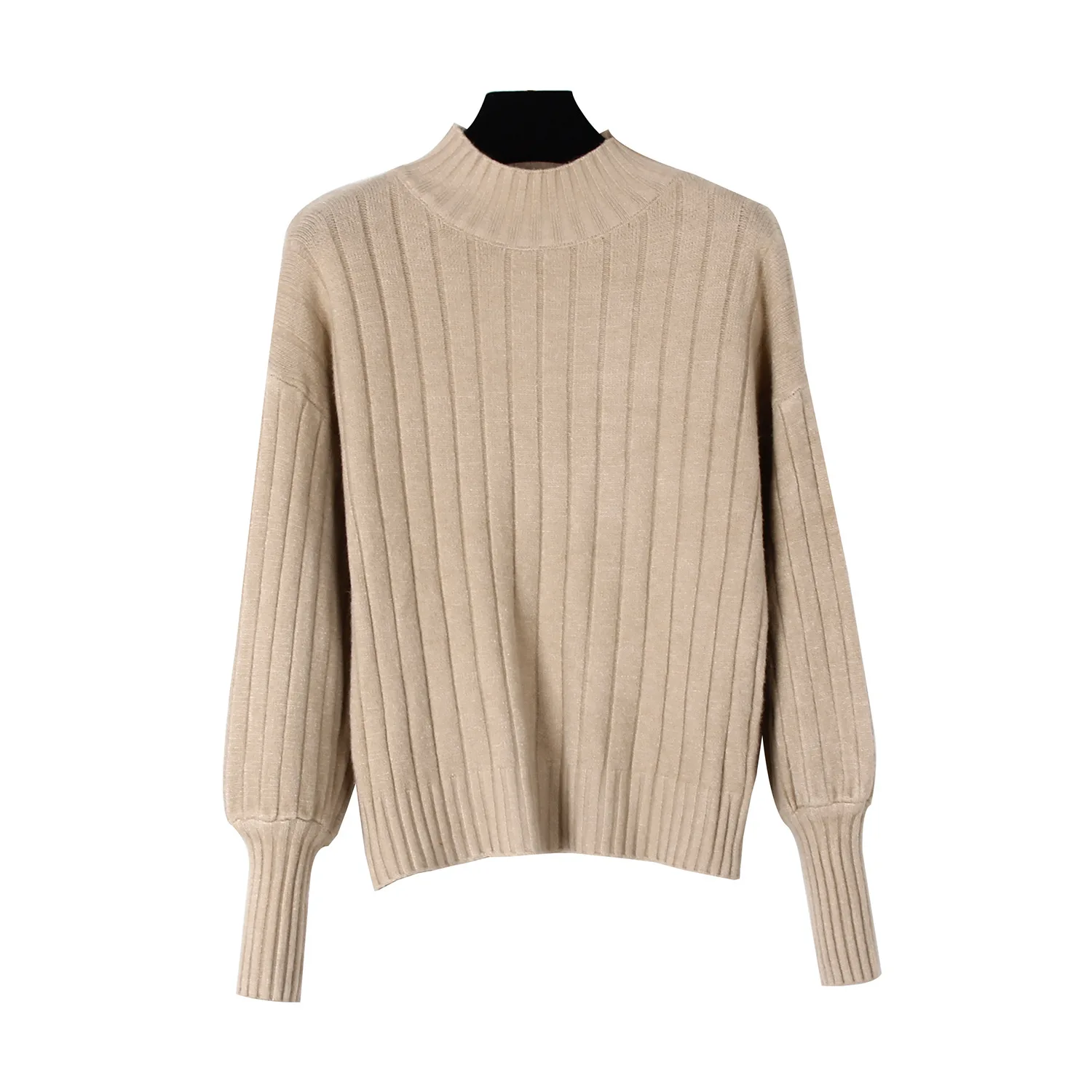 

Women's Sweater Pullovers 2020 Autumn Winter Fashion knitted Jumper Turtleneck Lantern Sleeve Stripe Sweater Women Pullovers