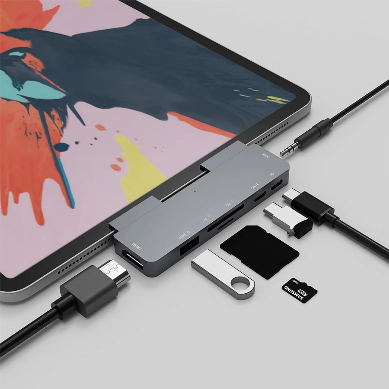 USB C концентратор мульти 3 0 с 2 со слотом для Sd Tf карты Aux портом 7 в 1 док-станция Macbook