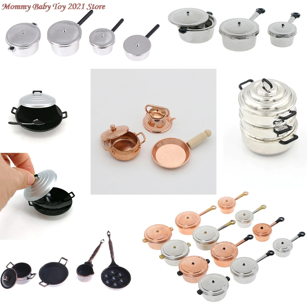 

Simulation 1/12 Scale Dollhouse Miniature Frying Pan Cooking Pot Kettle Cookware Cooking Micro Steamer Kitchen Utensils Toy