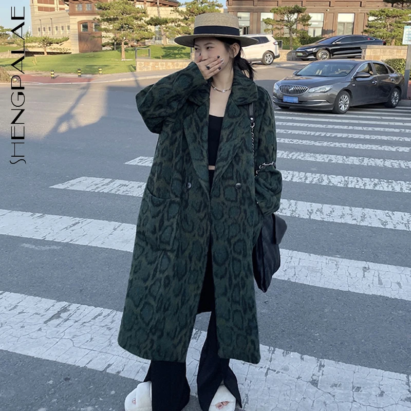 

SHENGPALAE Fashion Chic Snake Woolen Coat Women's Winter 2021 New Lapel Loose Double Breasted Long Sleeve Suit Coat Female Tide